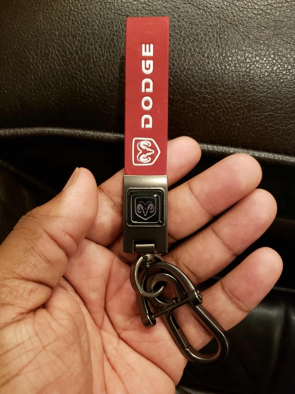 DODGE Maroon & Silver Leather Dark Gray Keychain